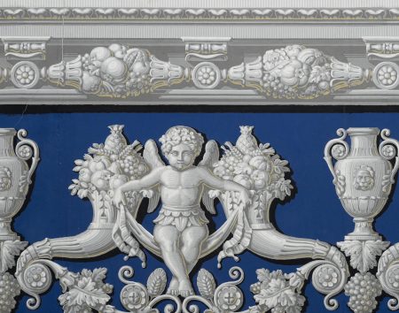 Frise, Putto et cornes d’abondance Manufacture Dufour, Paris, 1810-1820 Impression à la planche cliché © Musée du Papier Peint, Rixheim, France