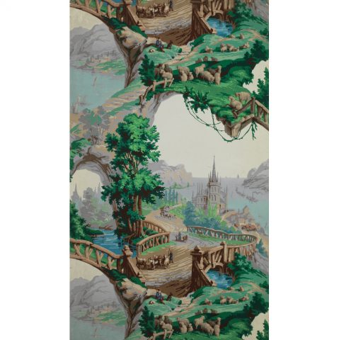 Papier peint, Chemin et estuaire Manufacture Inconnue, vers 1860 Impression à la planche cliché © D.Giannelli, Musée du Papier Peint, Rixheim
