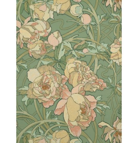 Papier peint à motif de pivoine Dessin d'Alphonse Mucha Manufacture inconnue, France, 1900 Impression mécanique et gaufrage cliché © Musée du Papier Peint, Rixheim